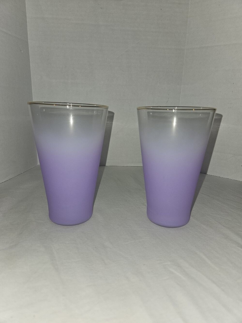 Vintage Blendo Frosted Glass Tumblers PURPLE Gold Rim Lot of 2